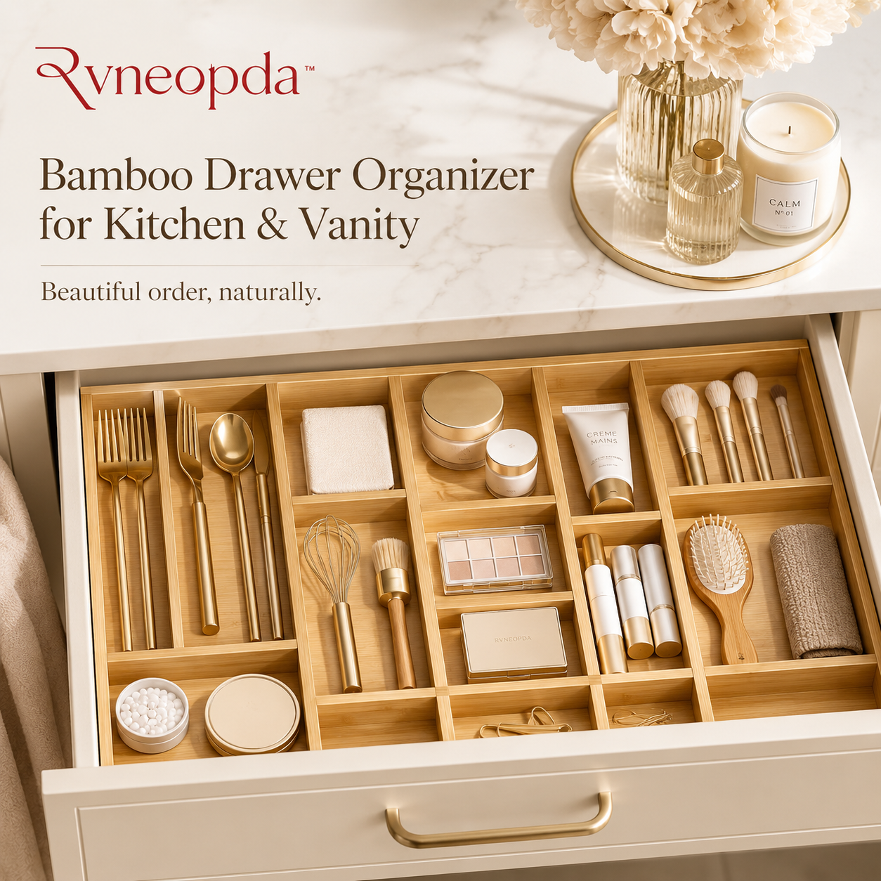 Rvneopda™ Bamboo Drawer Organizer for Kitchen & Vanity