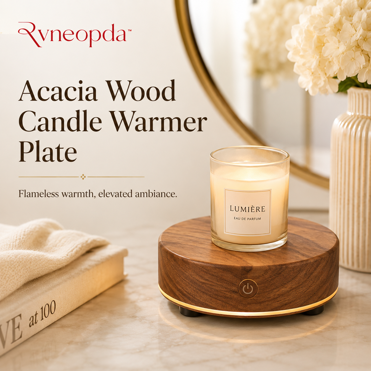 Rvneopda™ Acacia Wood Candle Warmer Plate