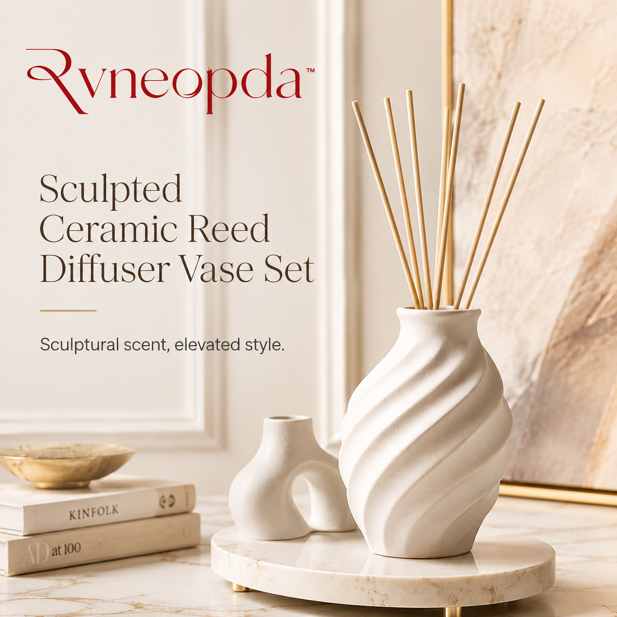 Rvneopda™ Sculpted Ceramic Reed Diffuser Vase Set